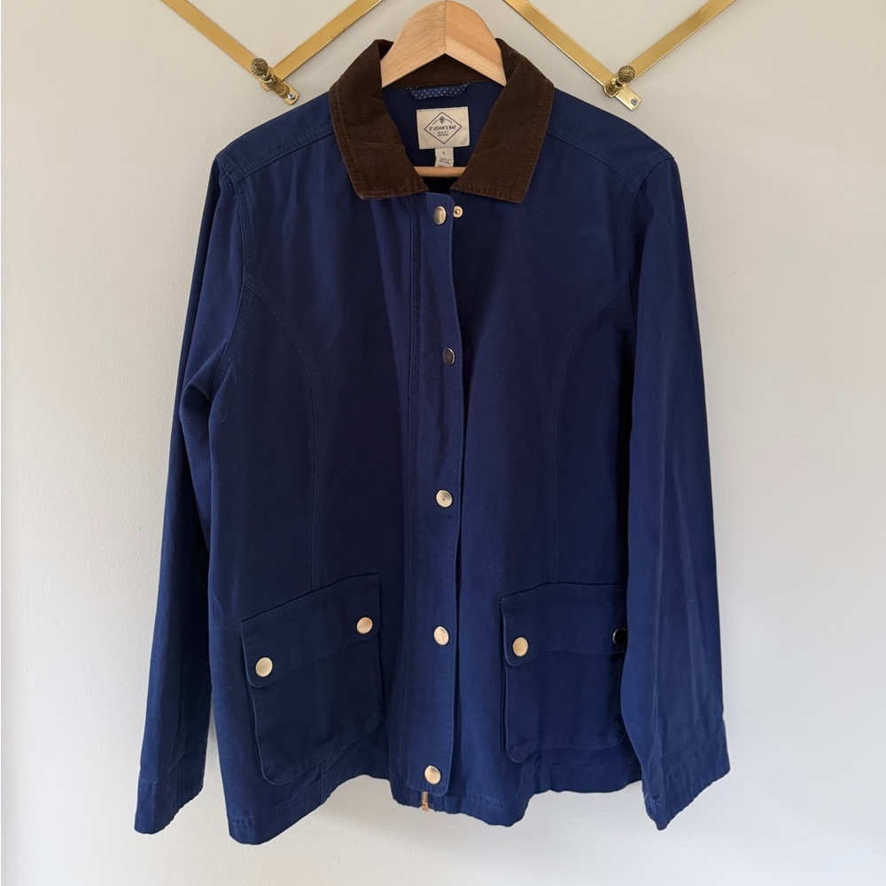 St. John's Bay Navy Coat with Brown Corduroy Collar Size L